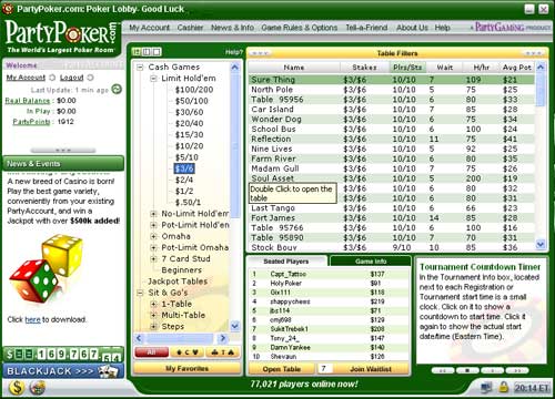 Party Poker Player Lobby