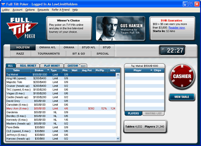 Full Tilt Poker Lobby