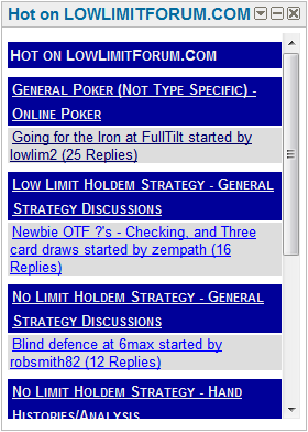 What's Hot on the Low Limit Poker Forum